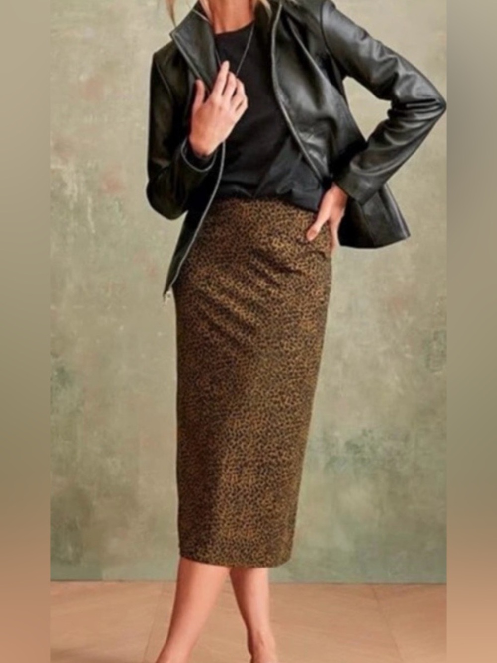 Edgy Vibe Garnet Hill Essential Knit Column Skirt Leopard Midi Skirt Brown XL
